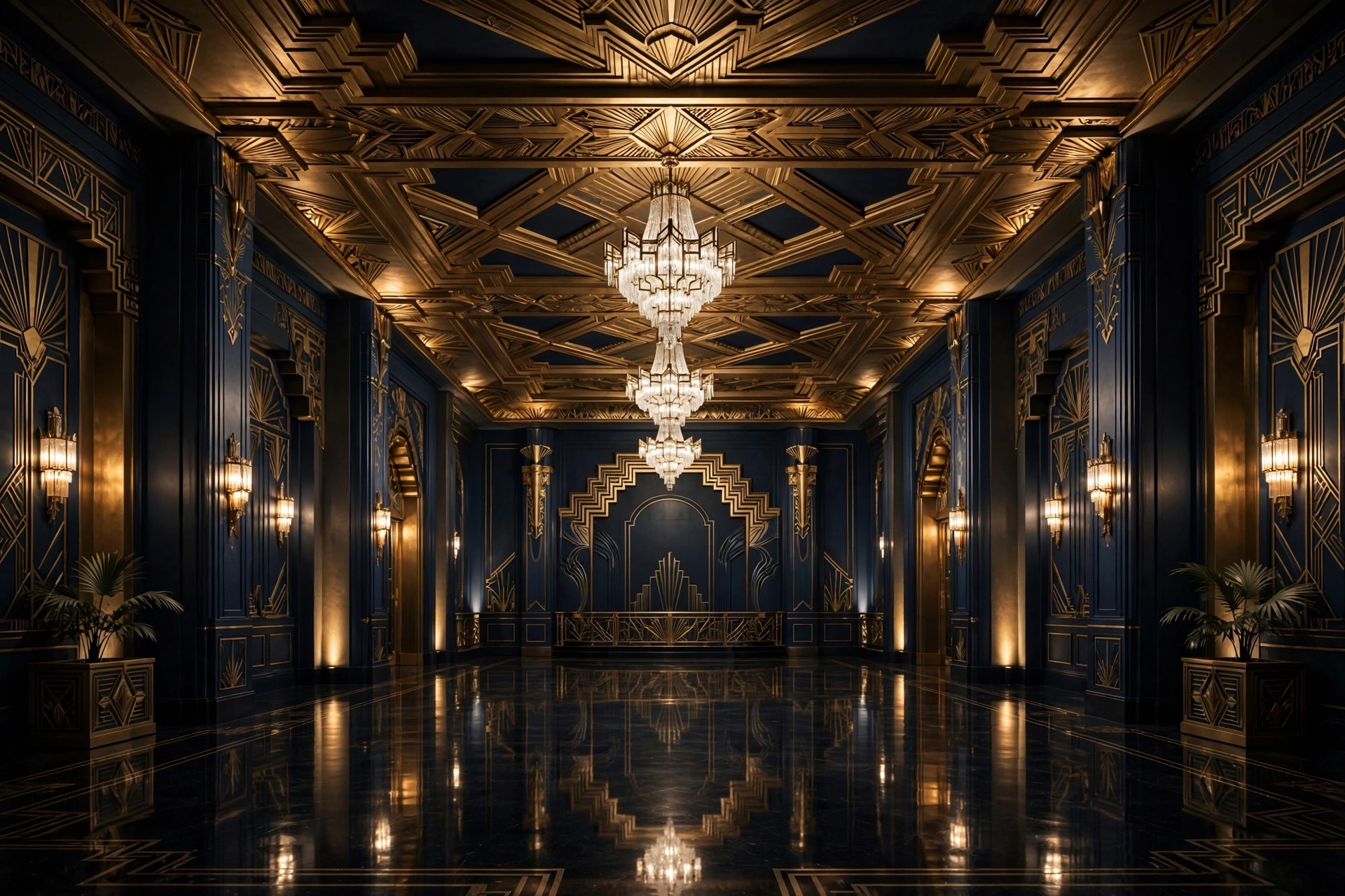 Fényes, art deco hatású kaszinótér